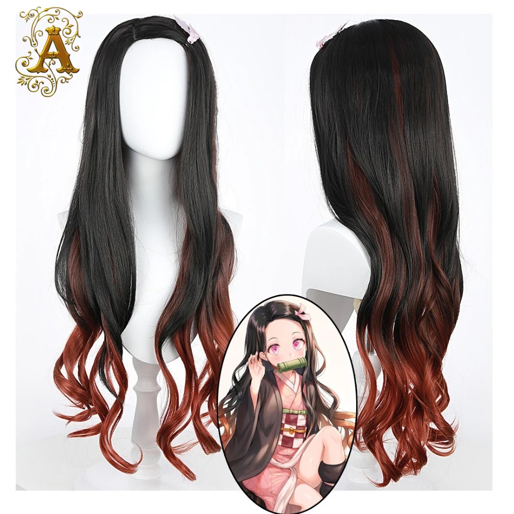 Anime Cosplay Long Black Hair - Perruque de cosplay Nezuko anime à